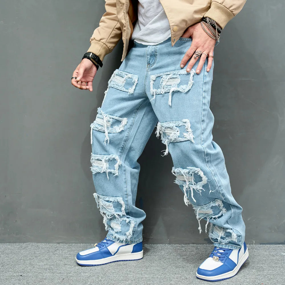 Calça Jeans Rasgada Cortes Retos - STREAKER