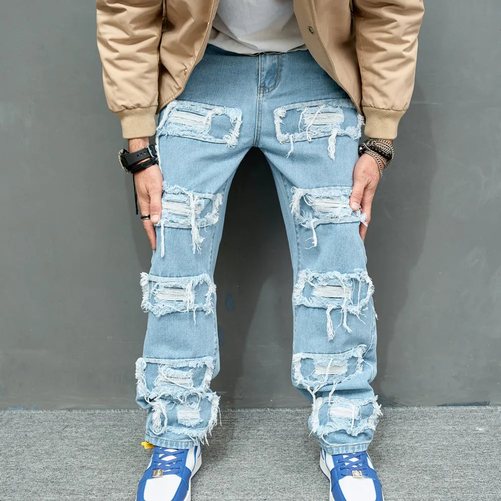 Calça Jeans Rasgada Cortes Retos - STREAKER