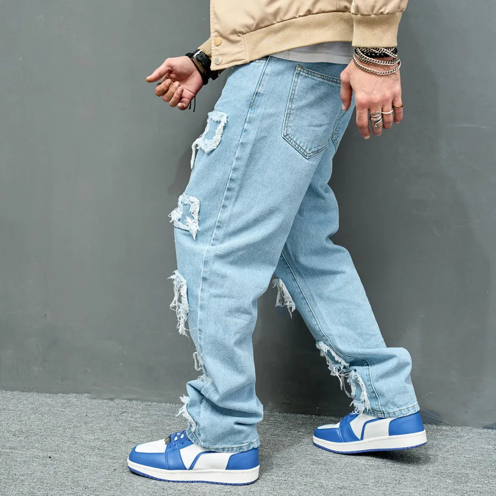 Calça Jeans Rasgada Cortes Retos - STREAKER