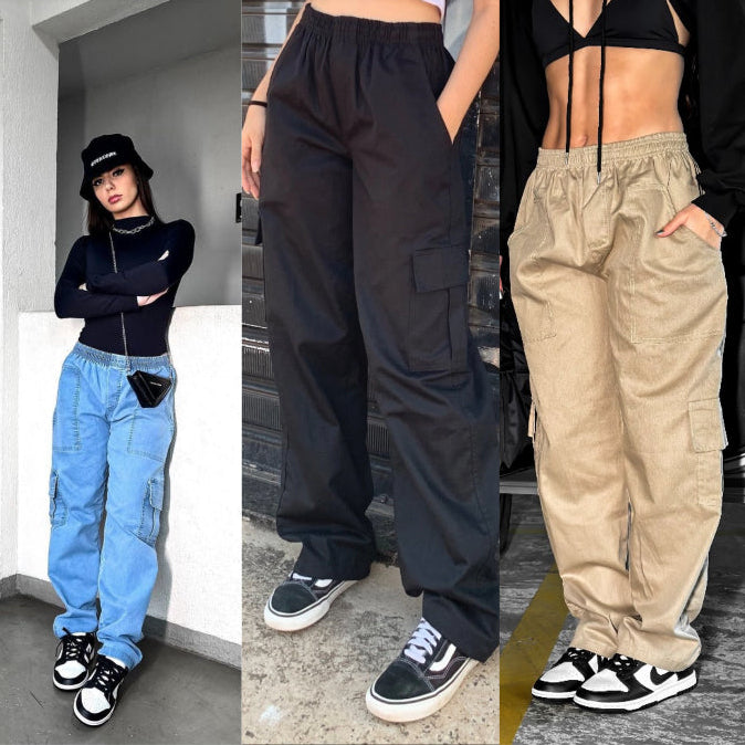 Calça Cargo Sarja Jeans - Unissex