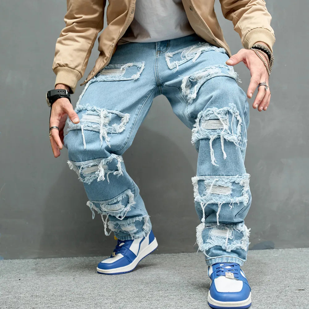 Calça Jeans Rasgada Cortes Retos - STREAKER