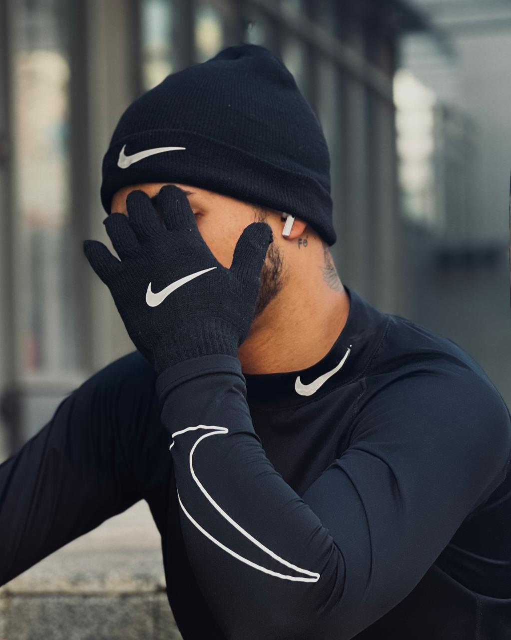 Kit Luva + Touca Preta Nike - Premium